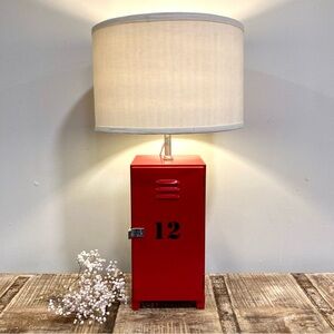 25.5” Tall Pottery Barn Teen Red Locker Table Lamp with Shade